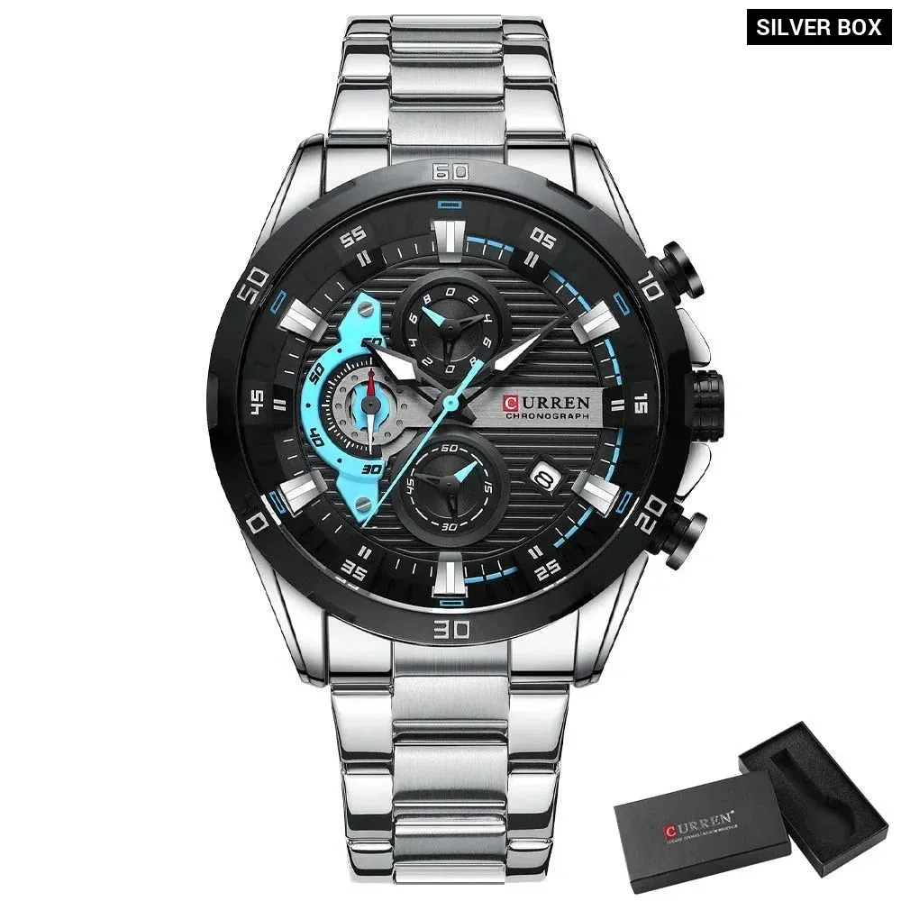 Casual Stainless Steel Luminous Dial with Chronograph Wristwatches for Mens
