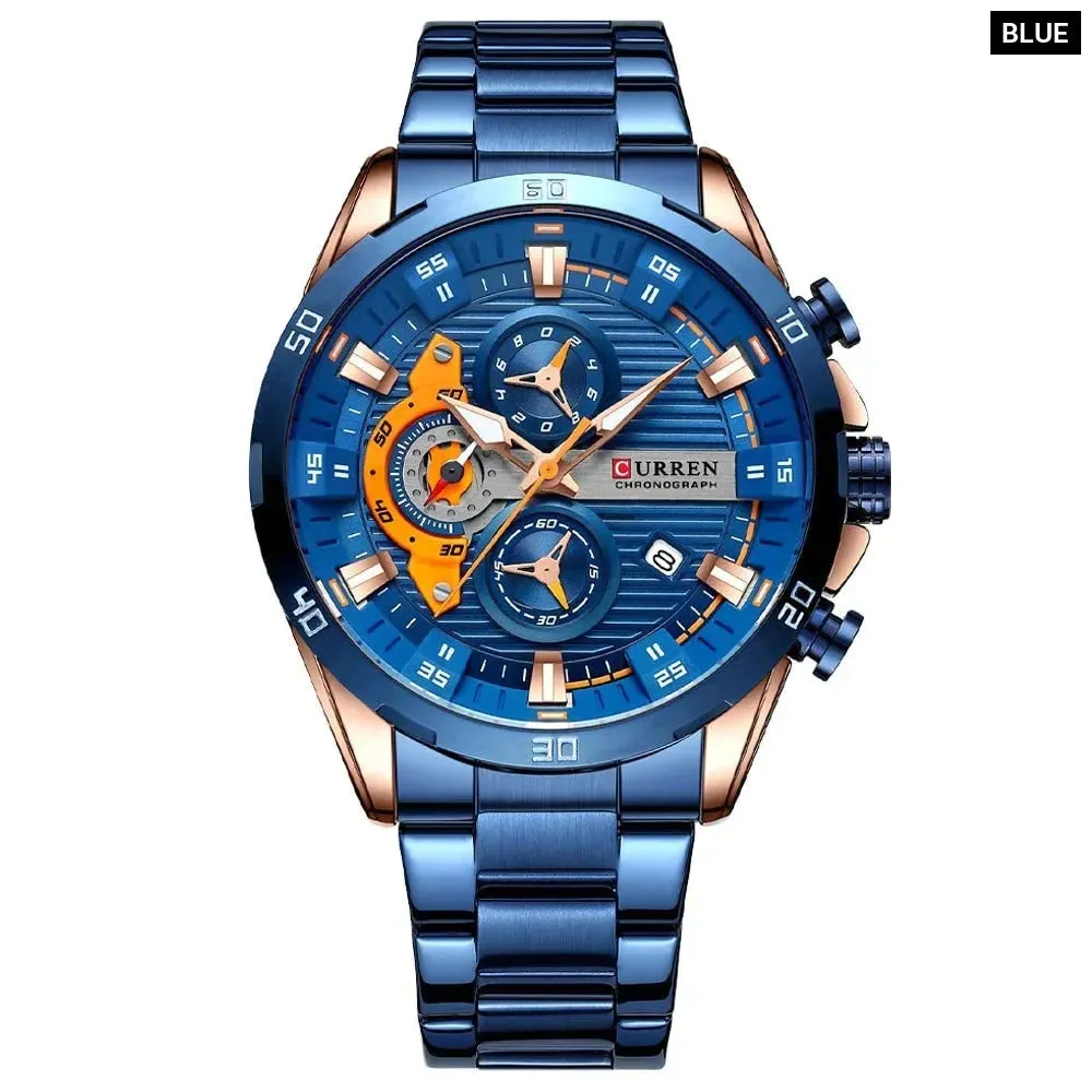Casual Stainless Steel Luminous Dial with Chronograph Wristwatches for Mens