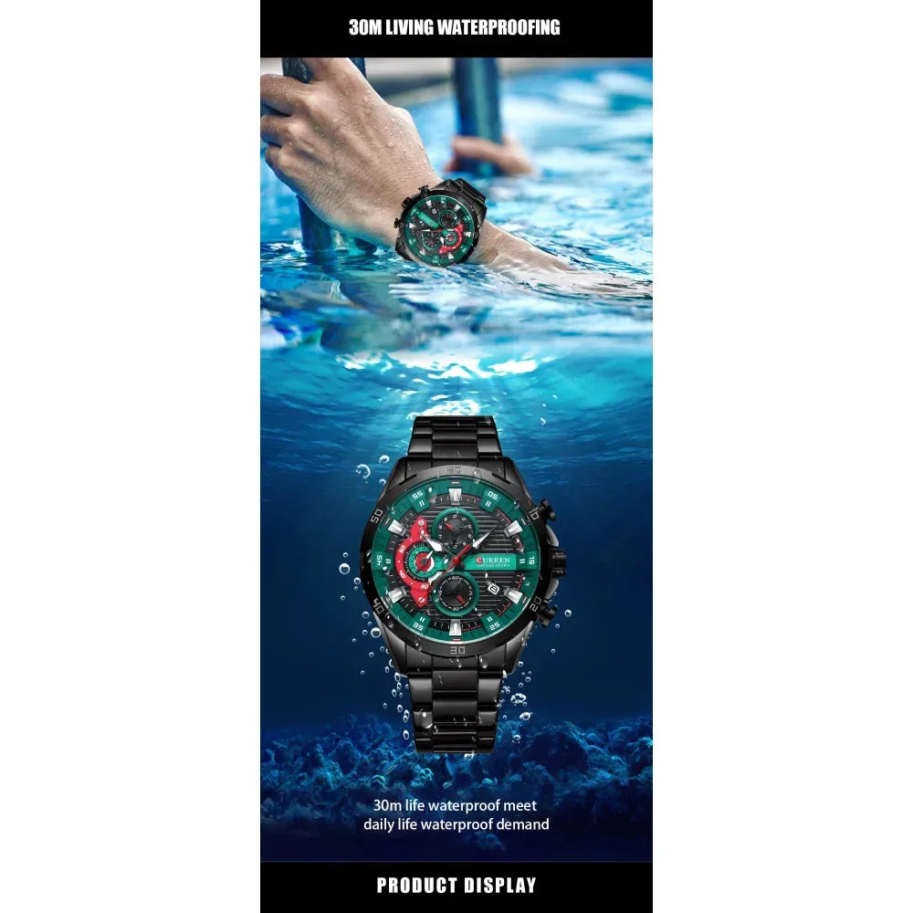 Casual Stainless Steel Luminous Dial with Chronograph Wristwatches for Mens