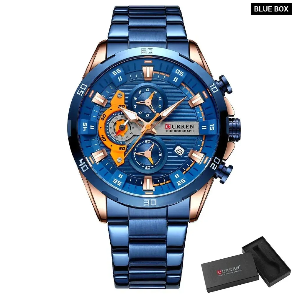 Casual Stainless Steel Luminous Dial with Chronograph Wristwatches for Mens