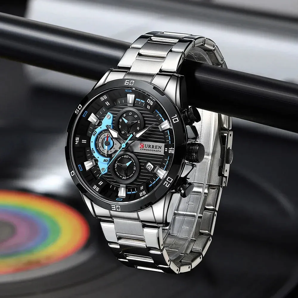 Casual Stainless Steel Luminous Dial with Chronograph Wristwatches for Mens
