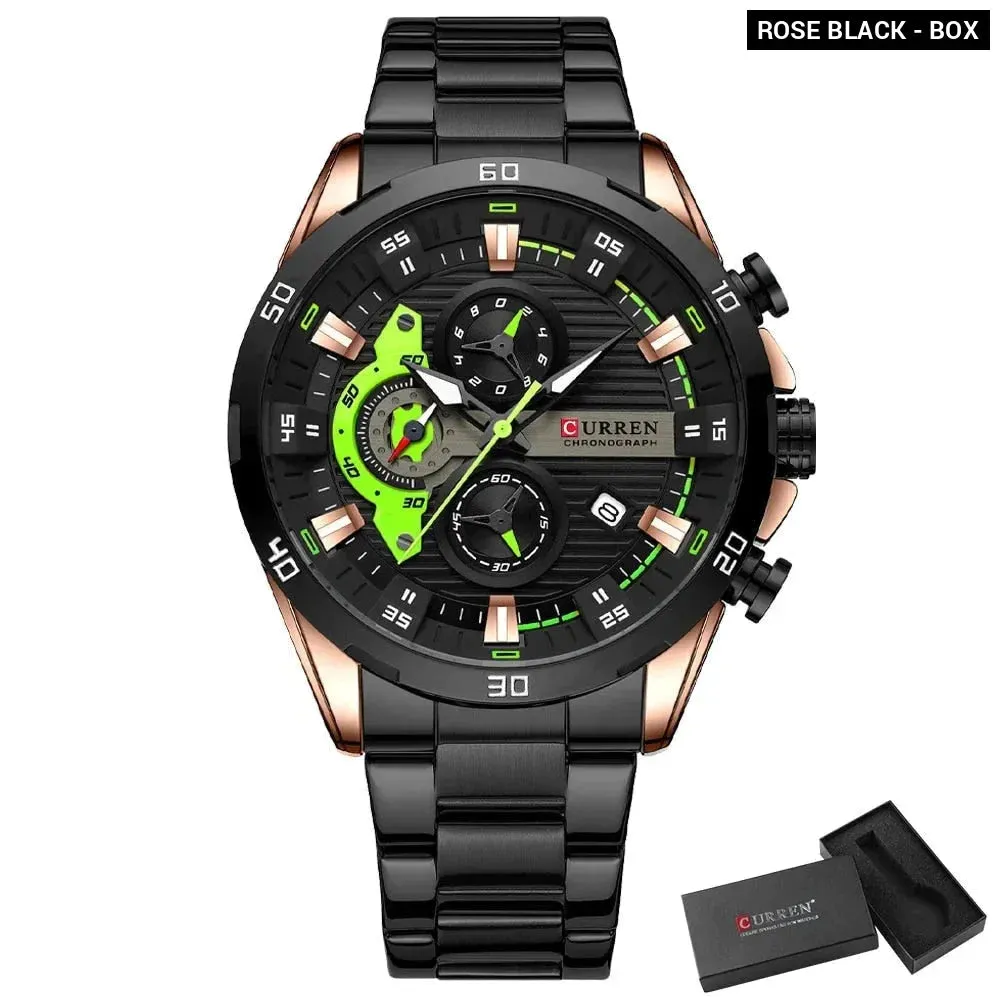 Casual Stainless Steel Luminous Dial with Chronograph Wristwatches for Mens