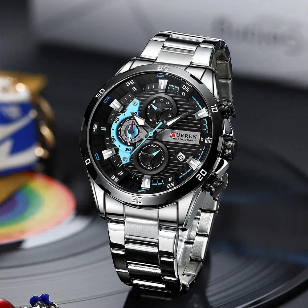 Casual Stainless Steel Luminous Dial with Chronograph Wristwatches for Mens