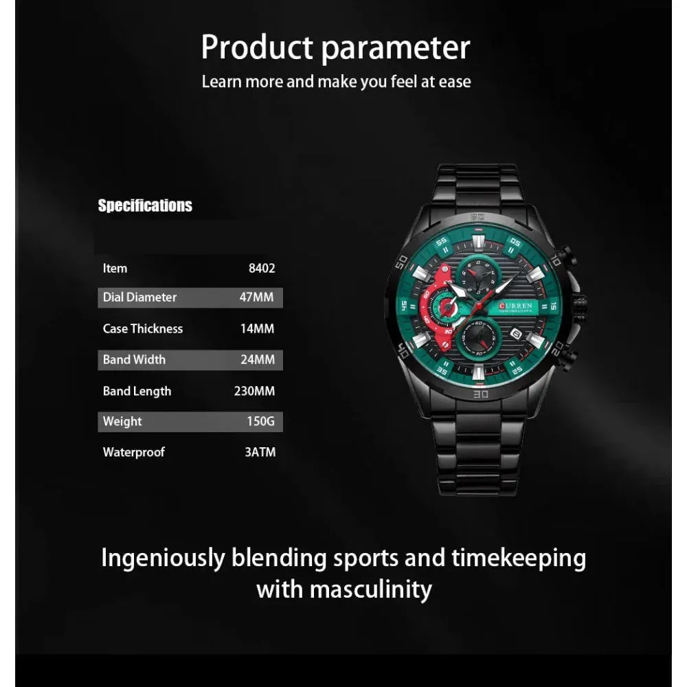Casual Stainless Steel Luminous Dial with Chronograph Wristwatches for Mens
