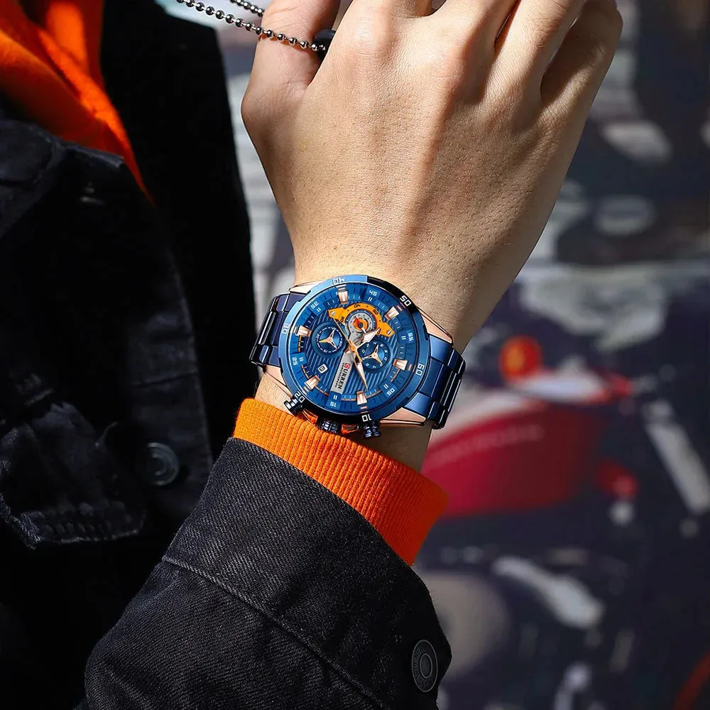 Casual Stainless Steel Luminous Dial with Chronograph Wristwatches for Mens