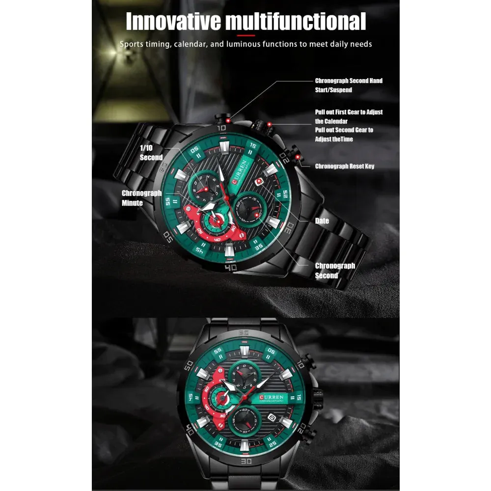 Casual Stainless Steel Luminous Dial with Chronograph Wristwatches for Mens