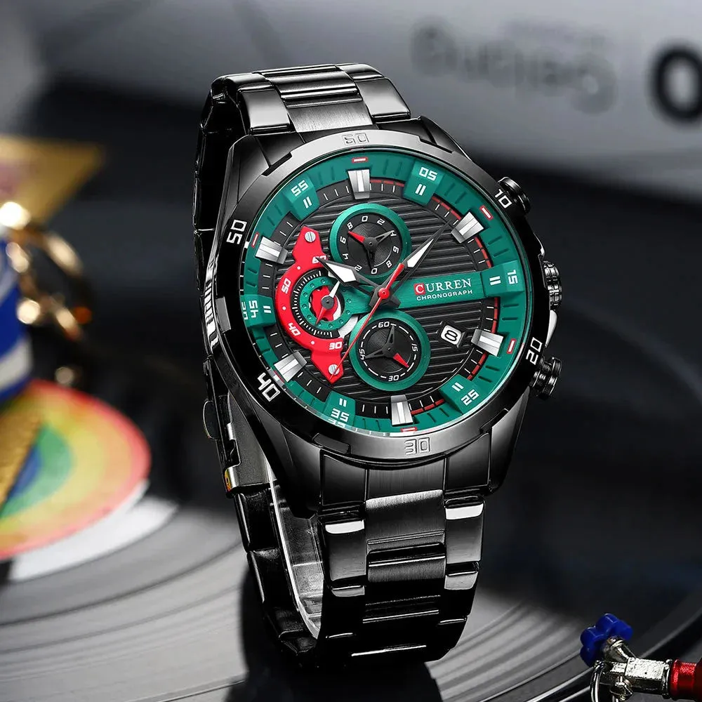Casual Stainless Steel Luminous Dial with Chronograph Wristwatches for Mens
