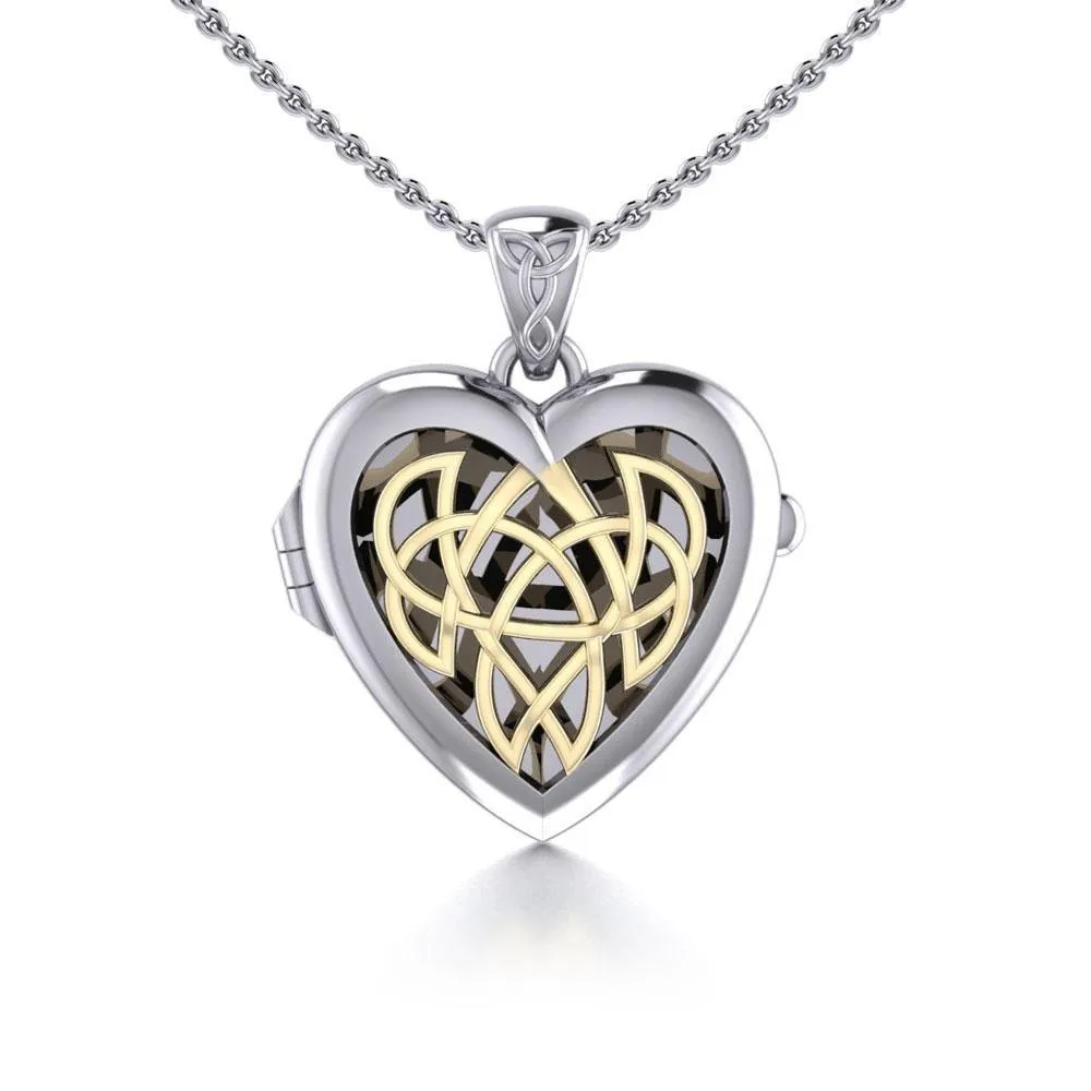 Celtic Heart Aroma Silver and 14K Gold Accent Locket Pendant MPD5040