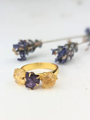 Citrine/Amethyst Cluster Ring - Gold
