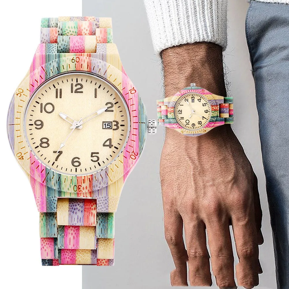 Colorful Unisex Bamboo Wood Watch