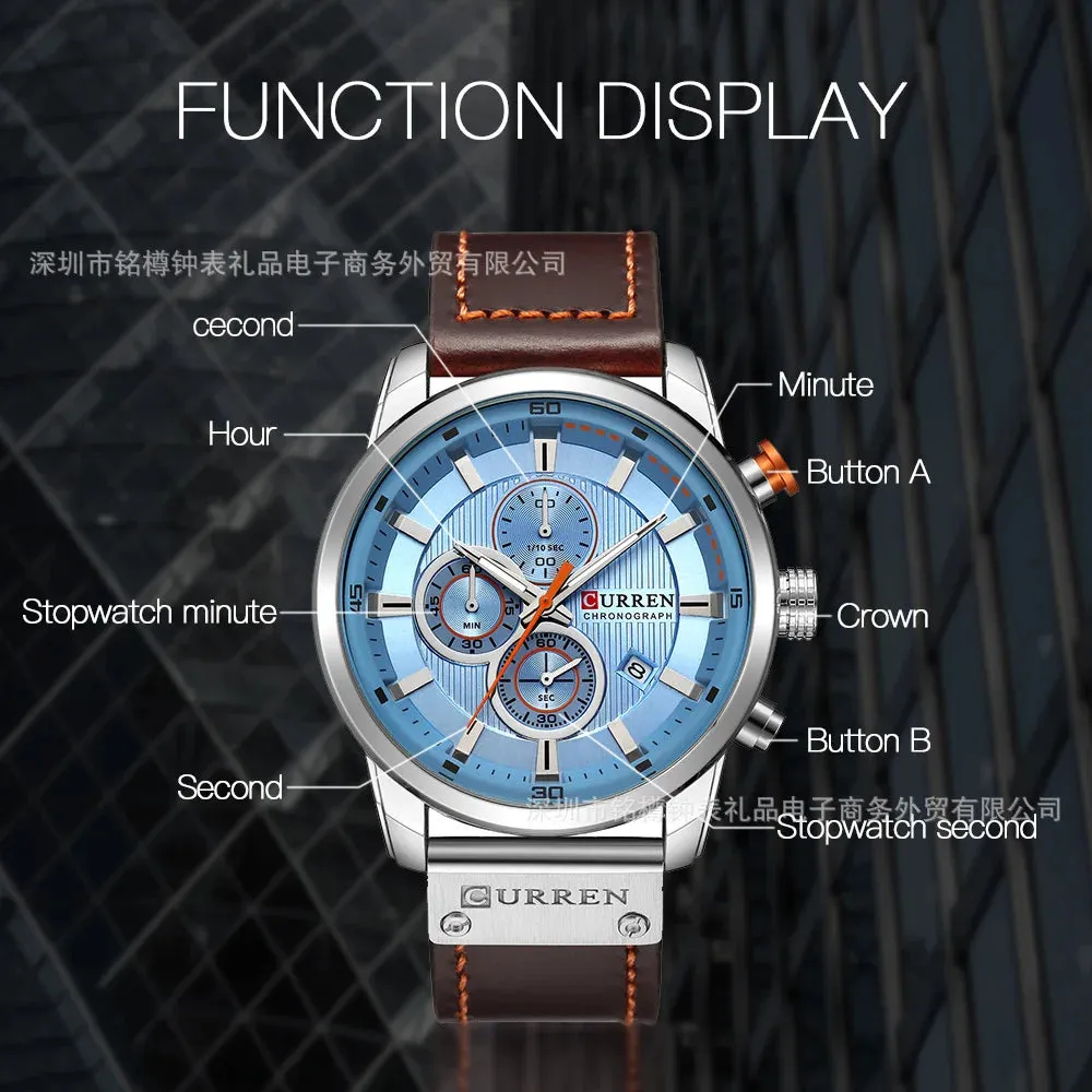 CURREN quartz Movement Leather Strap Big Dial  Sport Watch