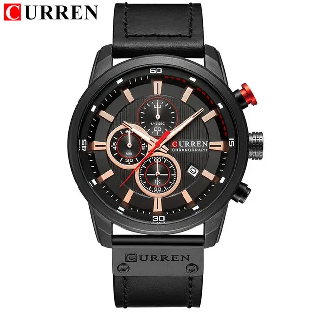 CURREN quartz Movement Leather Strap Big Dial  Sport Watch