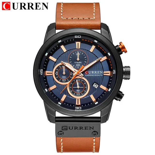 CURREN quartz Movement Leather Strap Big Dial  Sport Watch