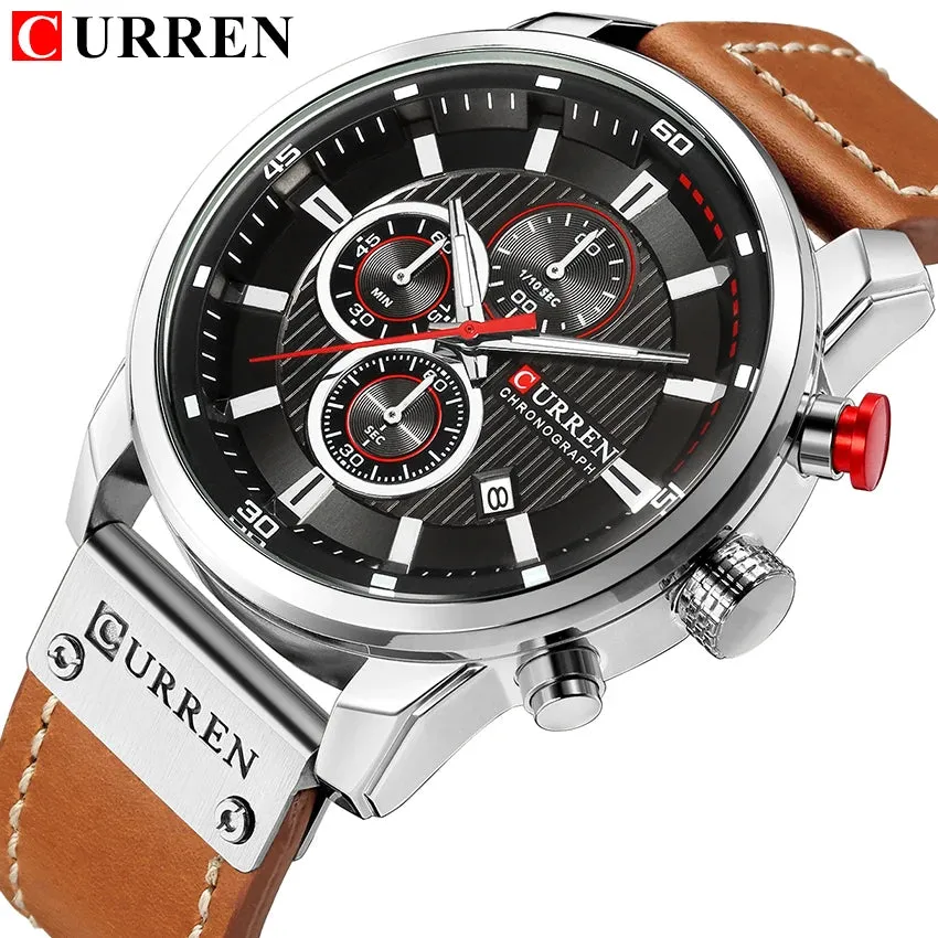 CURREN quartz Movement Leather Strap Big Dial  Sport Watch