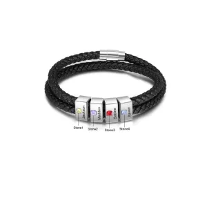 Customized 4 Names 4 Stones Engraved Beads Bracelet