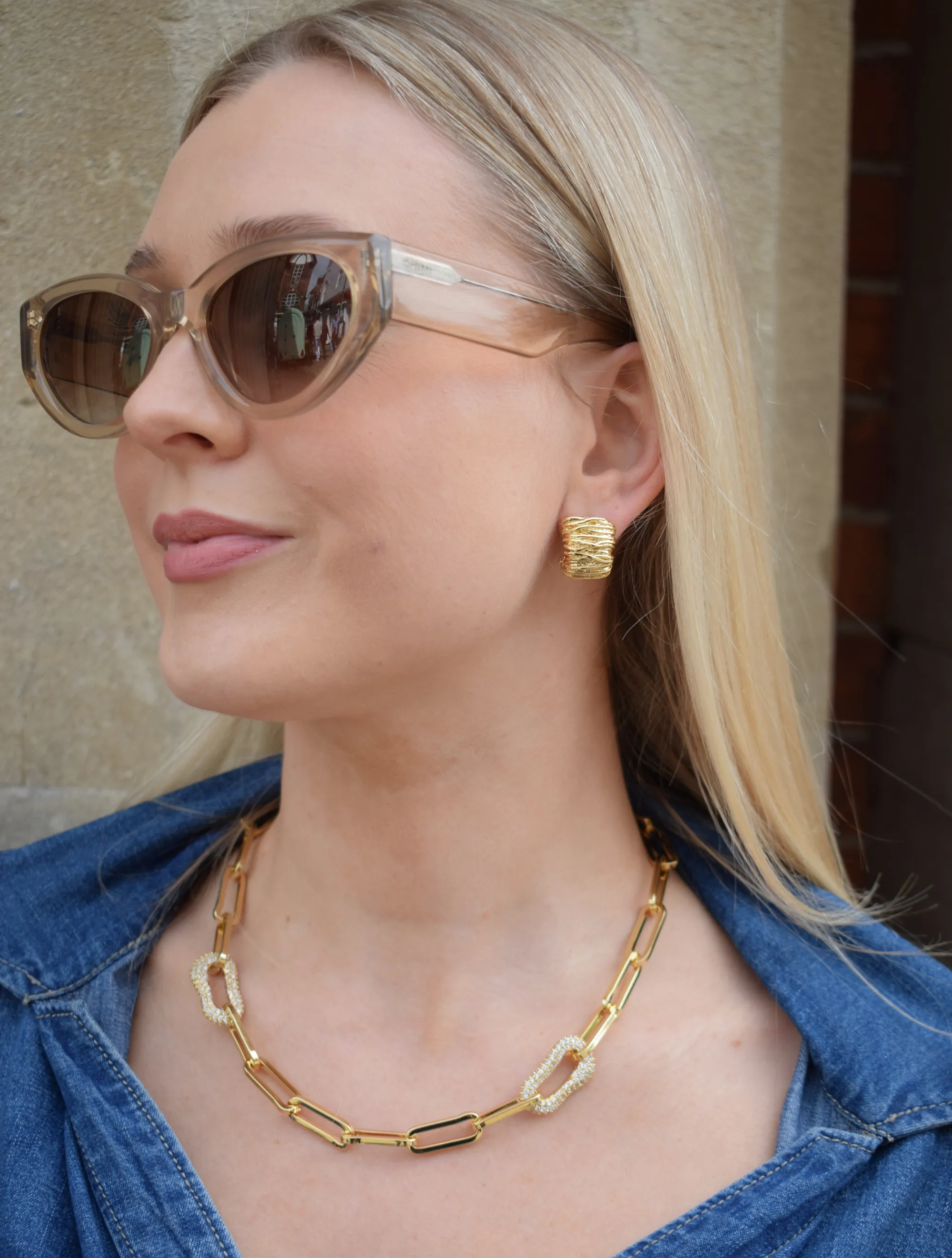 CZ Link Necklace Gold