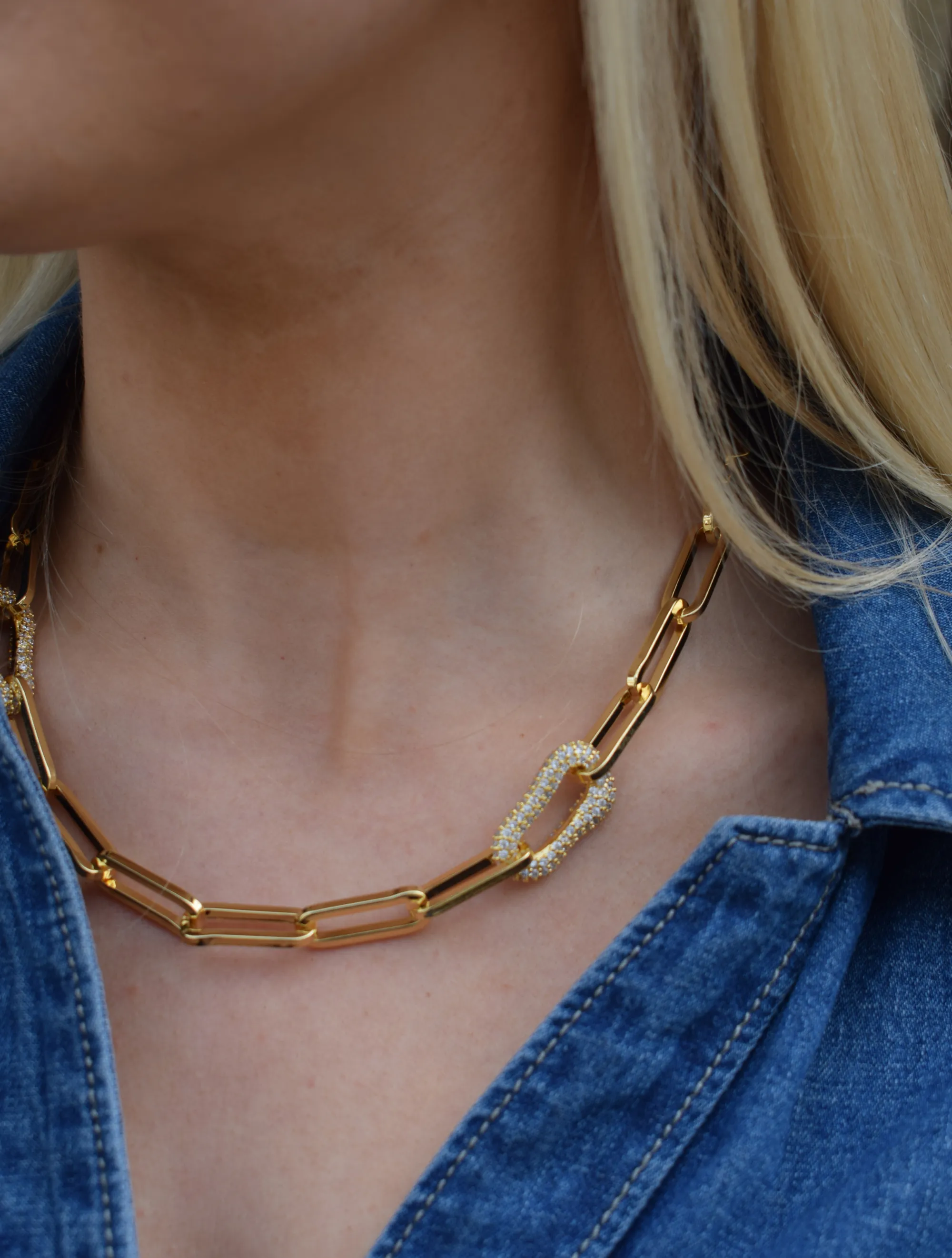 CZ Link Necklace Gold