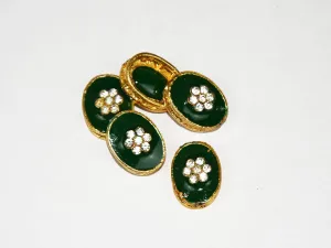 Dark Green Designer Oval Kundan Beads
