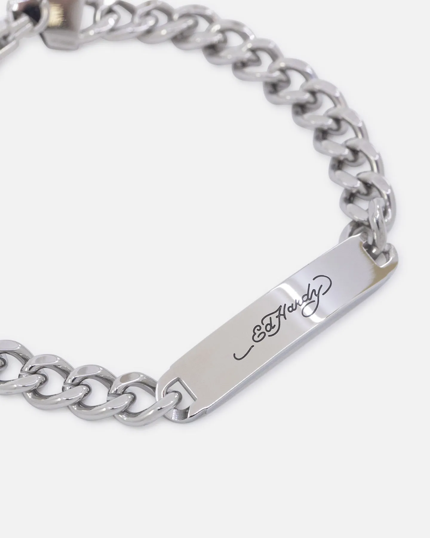 Ed Hardy Scroll Logo Curb Chain Bracelet Silver