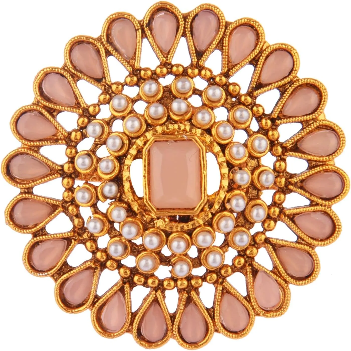 Efulgenz Indian Jewelry Rings for Women Antique Round Faux Pearl Crystal Bollywood Adjustable Big Finger Ring Fashion Party Statement Jewelry for Women