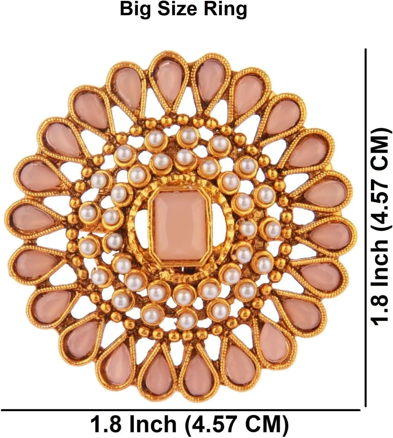 Efulgenz Indian Jewelry Rings for Women Antique Round Faux Pearl Crystal Bollywood Adjustable Big Finger Ring Fashion Party Statement Jewelry for Women