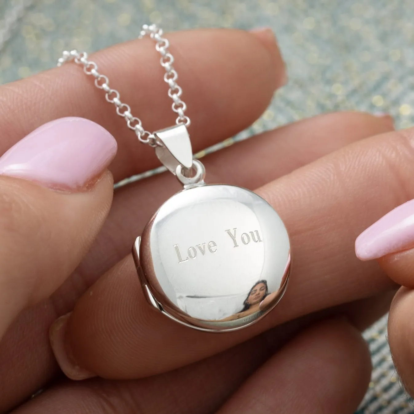 Engraved Silver Circle Dome Locket