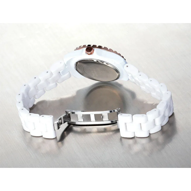 Fashion Rhinestone Luxury Brand Casual Watch Quartz 100% Genuine Ceramic Band Women's Dress Watches