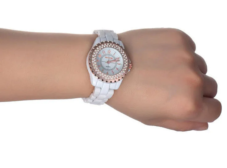 Fashion Rhinestone Luxury Brand Casual Watch Quartz 100% Genuine Ceramic Band Women's Dress Watches