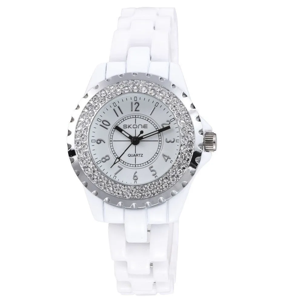 Fashion Rhinestone Luxury Brand Casual Watch Quartz 100% Genuine Ceramic Band Women's Dress Watches