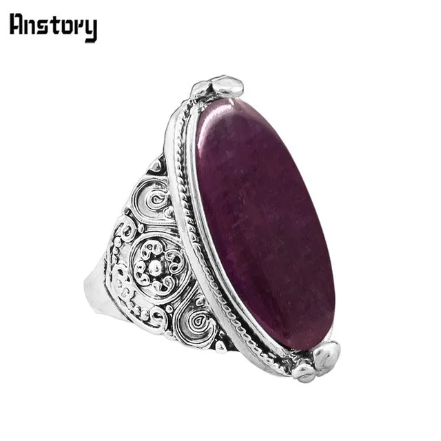Flower Band Oval Opal Rings For Women Vintage Look Antique Silver Plated Personality Fashion Jewelry