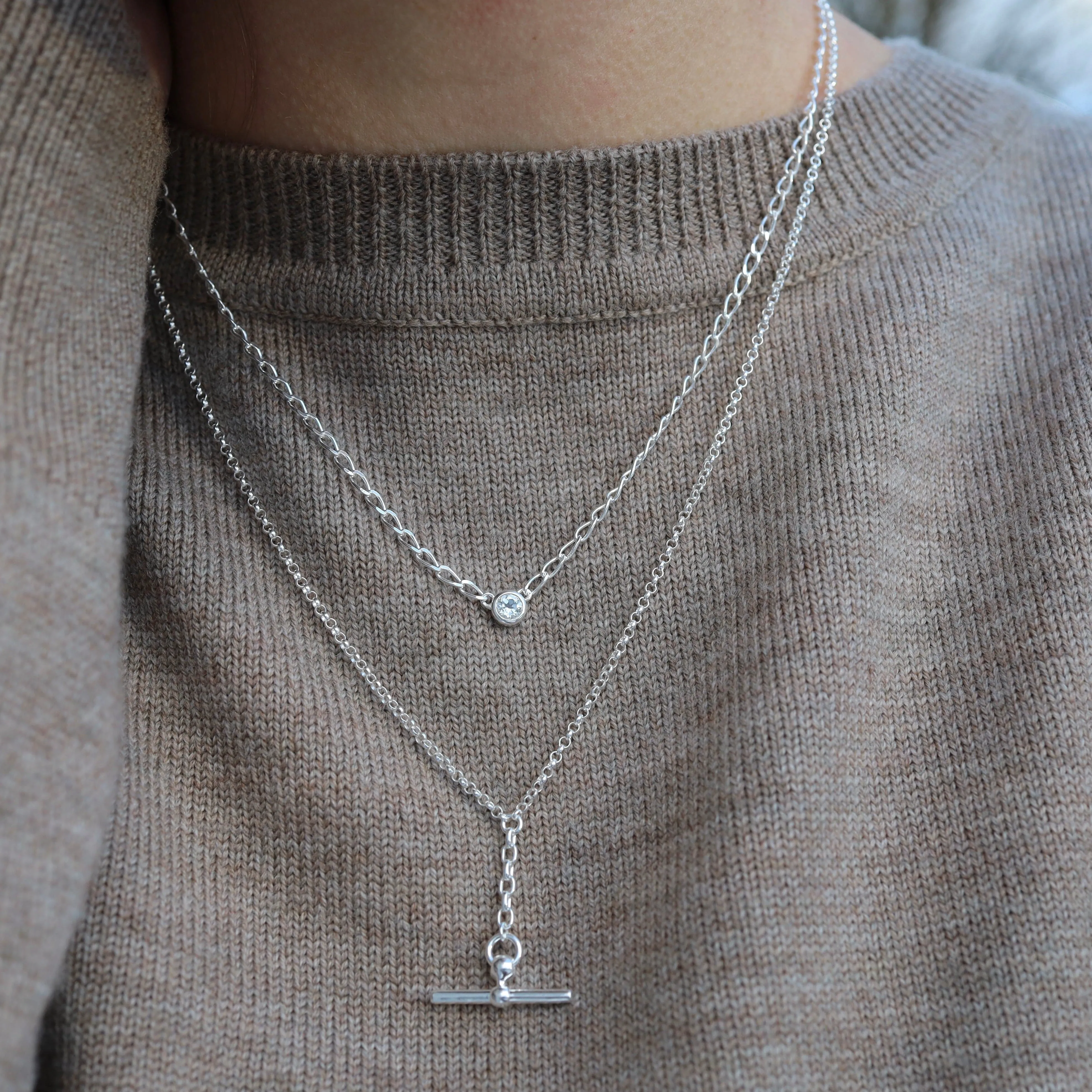 Front Fob Necklace in Sterling Silver