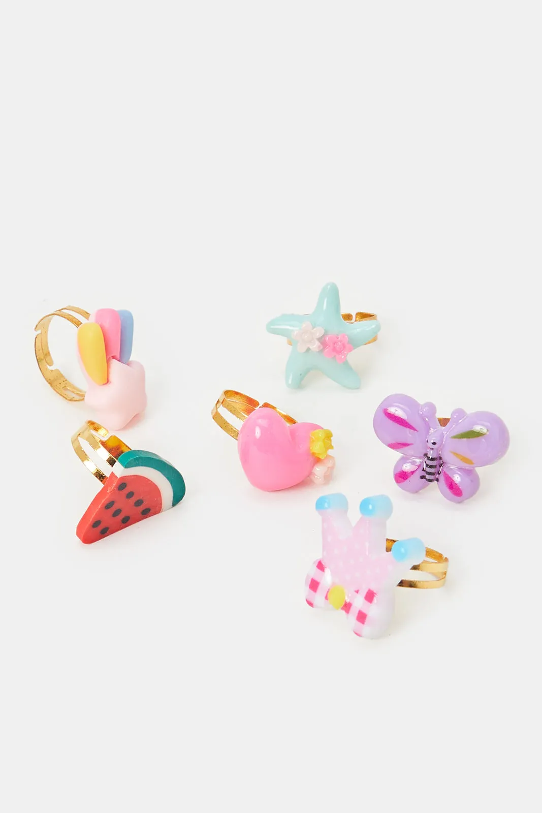 Girls Assorted Embellished Rings (Pack of 6)