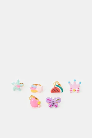 Girls Assorted Embellished Rings (Pack of 6)