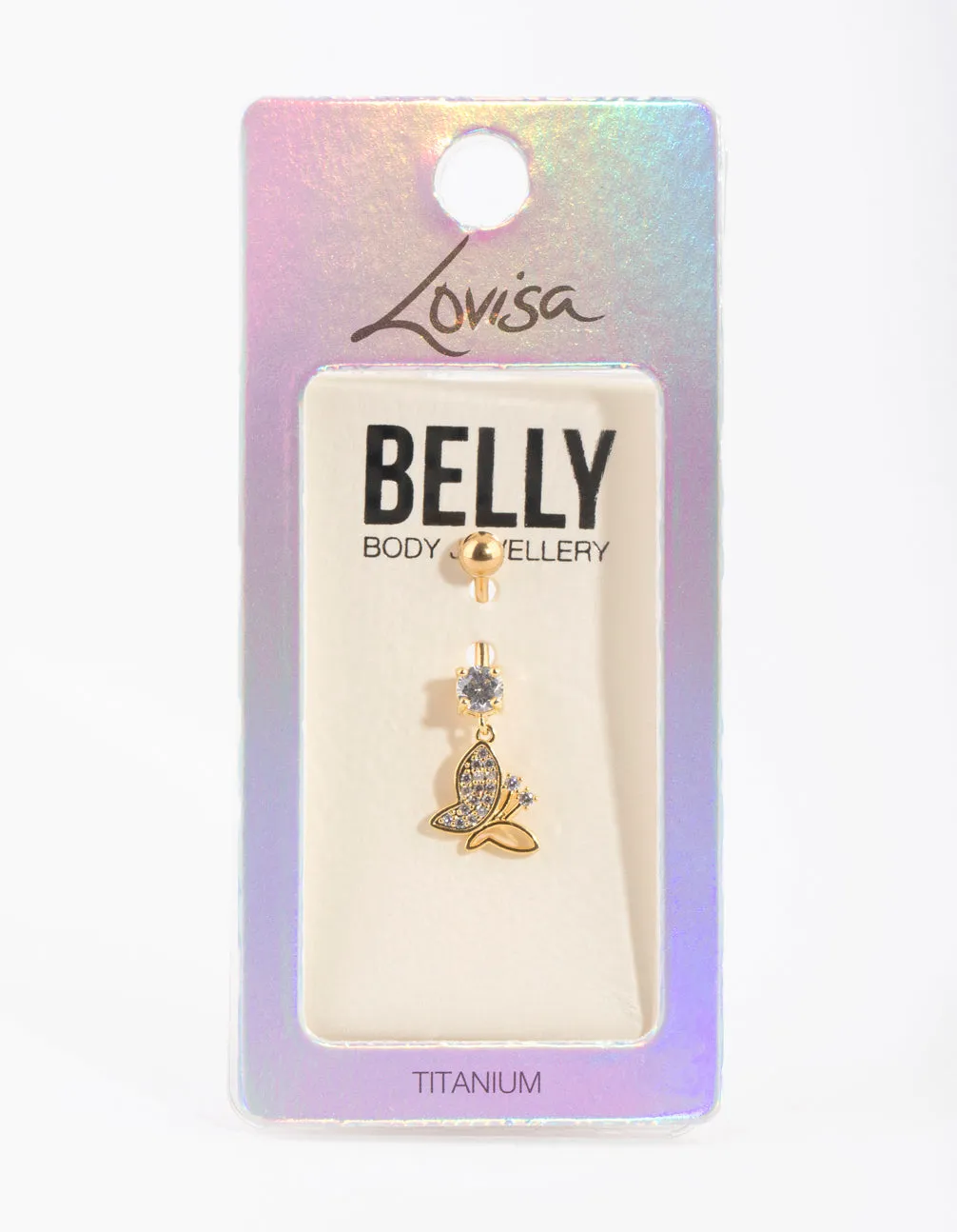 Gold Plated Titanium Butterfly Belly Bar