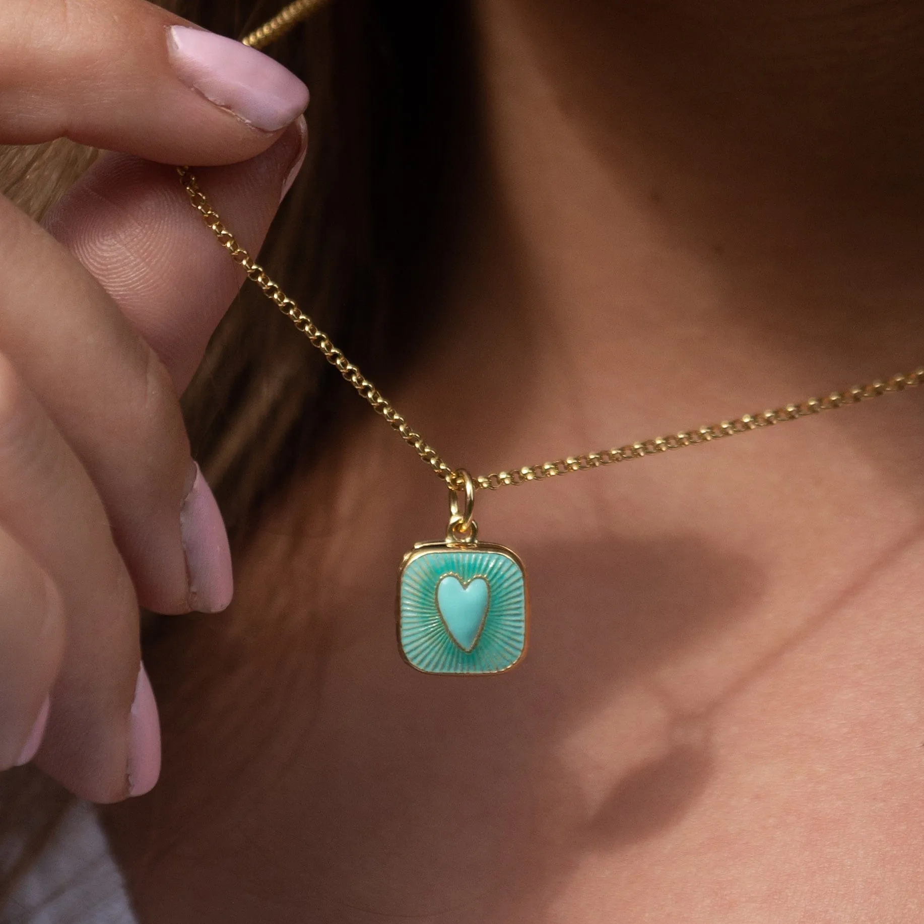 Gold Plated Turquoise Heart Locket Necklace