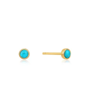Gold Tidal Turquoise Cabochon Stud Earrings