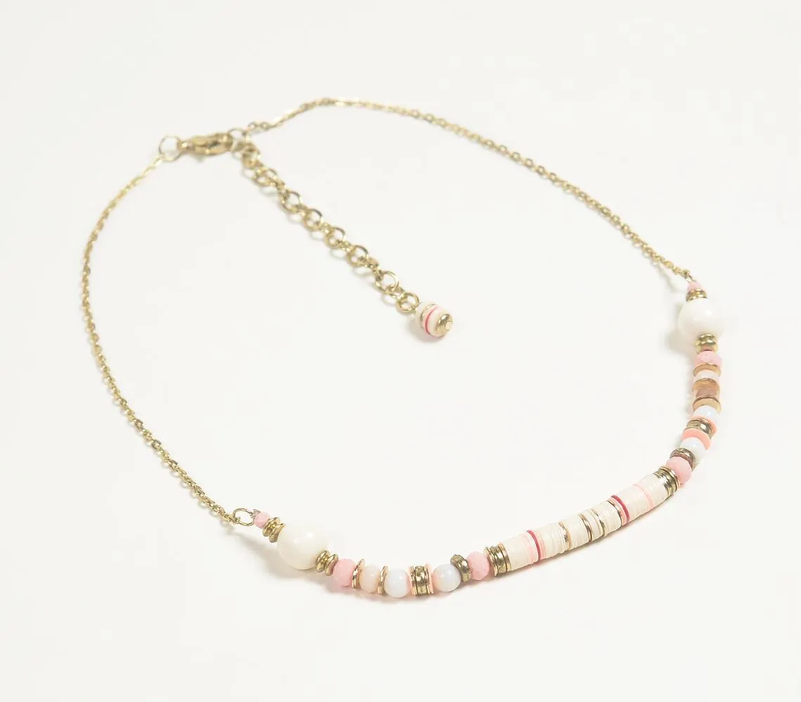 Gold-Toned Iron & Glass Beaded Collar Necklace with Extension Chain
