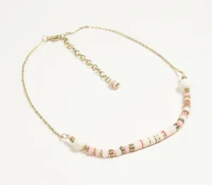 Gold-Toned Iron & Glass Beaded Collar Necklace with Extension Chain