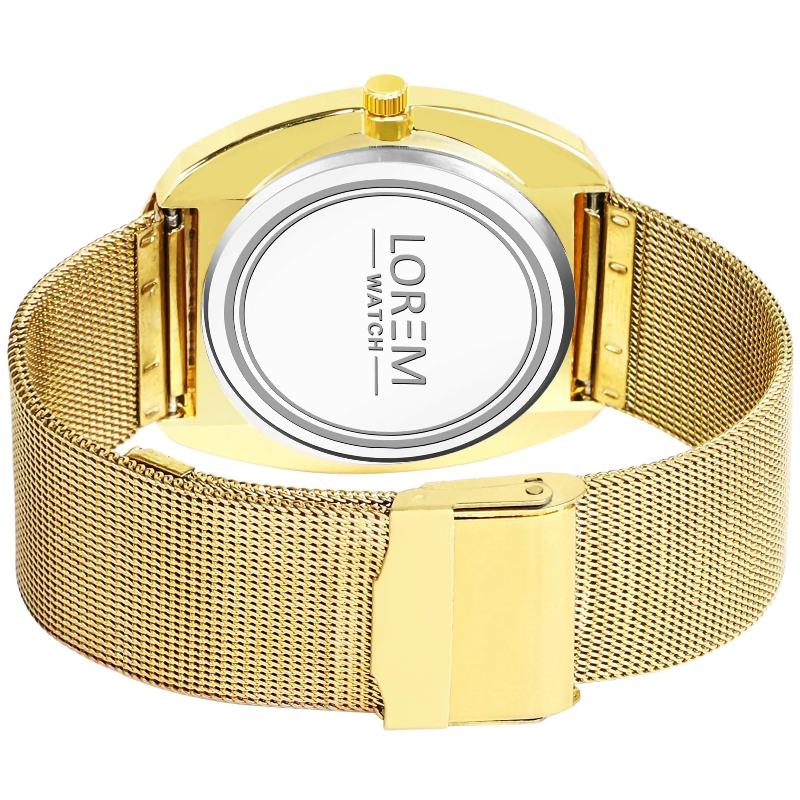 Golden Intermesh Stainless Steel Strap Analog Watch For Men LR138