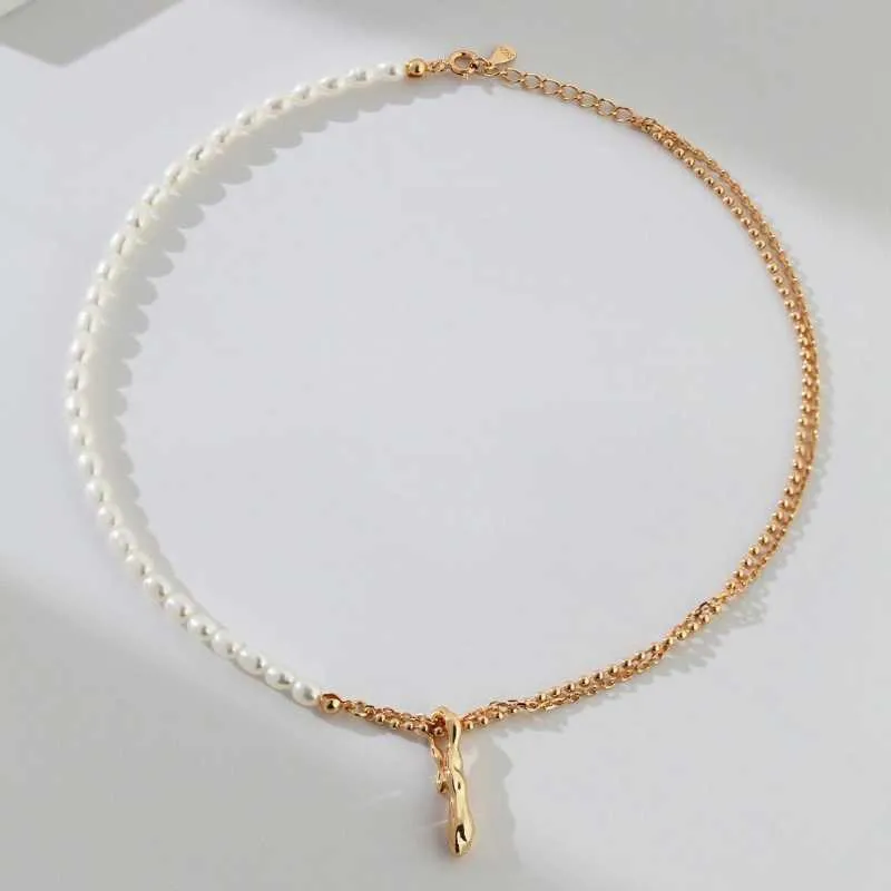 Half Pearl Half Chain Necklace in Sterling Silver