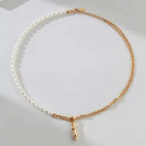 Half Pearl Half Chain Necklace in Sterling Silver
