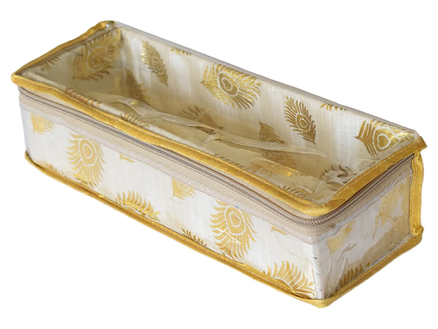 Heart Home Feather Design Laminated 1 Rod Box, Organizer For Bangle, Watches, Bracelets, Jewellery With Tranasparent Top (Gold)-47HH0170