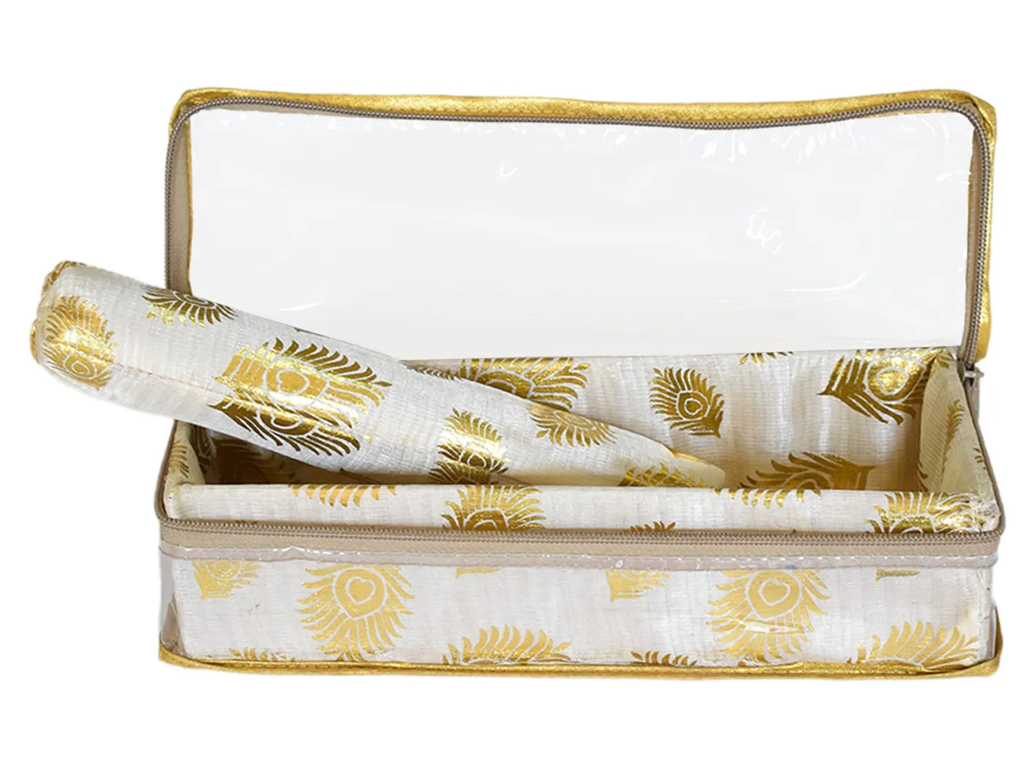Heart Home Feather Design Laminated 1 Rod Box, Organizer For Bangle, Watches, Bracelets, Jewellery With Tranasparent Top (Gold)-47HH0170