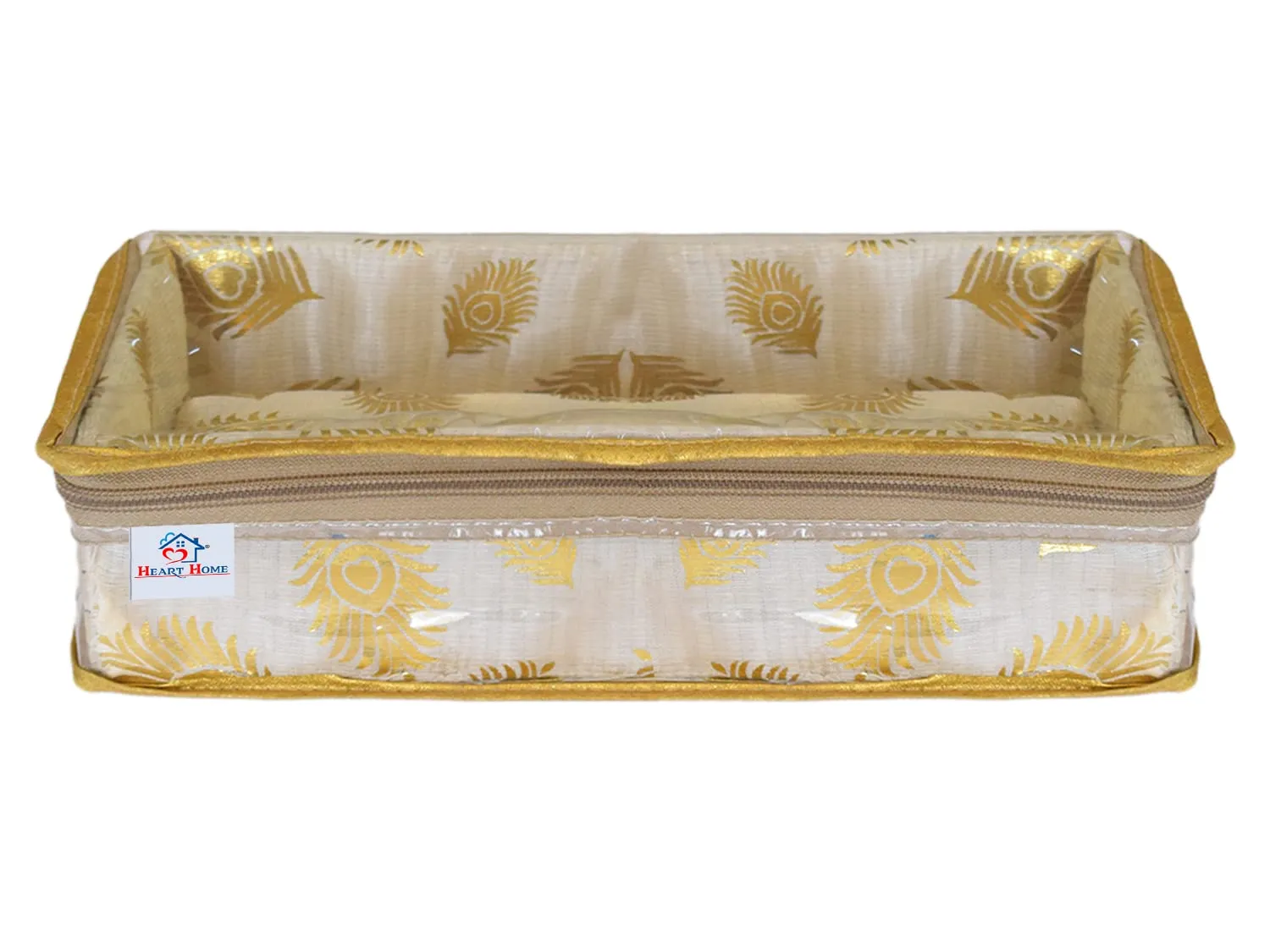 Heart Home Feather Design Laminated 1 Rod Box, Organizer For Bangle, Watches, Bracelets, Jewellery With Tranasparent Top (Gold)-47HH0170