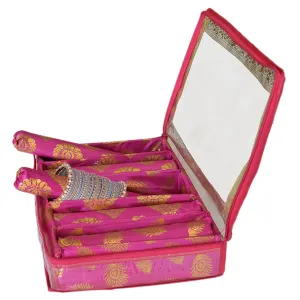 Heart Home Feather Design Laminated 5 Rod Box, Organizer For Bangle, Watches, Bracelets, Jewellery With Tranasparent Top (Pink)-47HH0234
