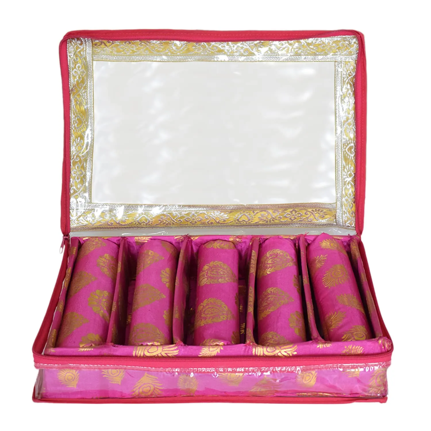 Heart Home Feather Design Laminated 5 Rod Box, Organizer For Bangle, Watches, Bracelets, Jewellery With Tranasparent Top (Pink)-47HH0234