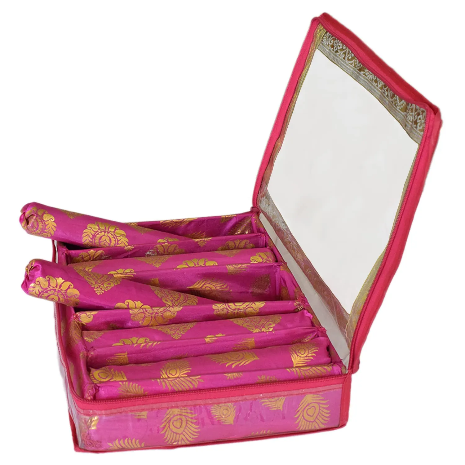 Heart Home Feather Design Laminated 5 Rod Box, Organizer For Bangle, Watches, Bracelets, Jewellery With Tranasparent Top (Pink)-47HH0234