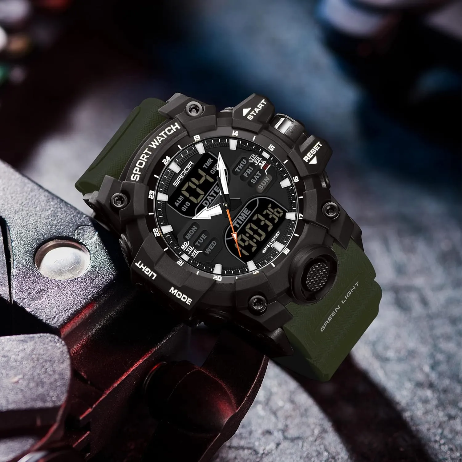 KXAITO Men's Stainless Steel case Sports Watch Military Watch Outdoor LED Stopwatch Digital Electronic Large Dual Display Waterproof Tactical Army Wrist Watches for Men