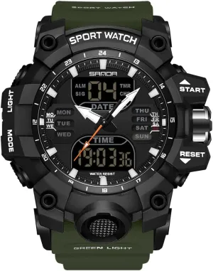KXAITO Men's Stainless Steel case Sports Watch Military Watch Outdoor LED Stopwatch Digital Electronic Large Dual Display Waterproof Tactical Army Wrist Watches for Men