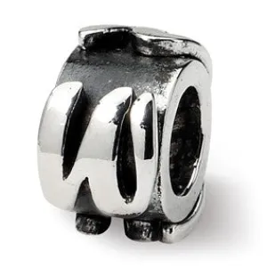 Letter W Message Charm Bead in Sterling Silver